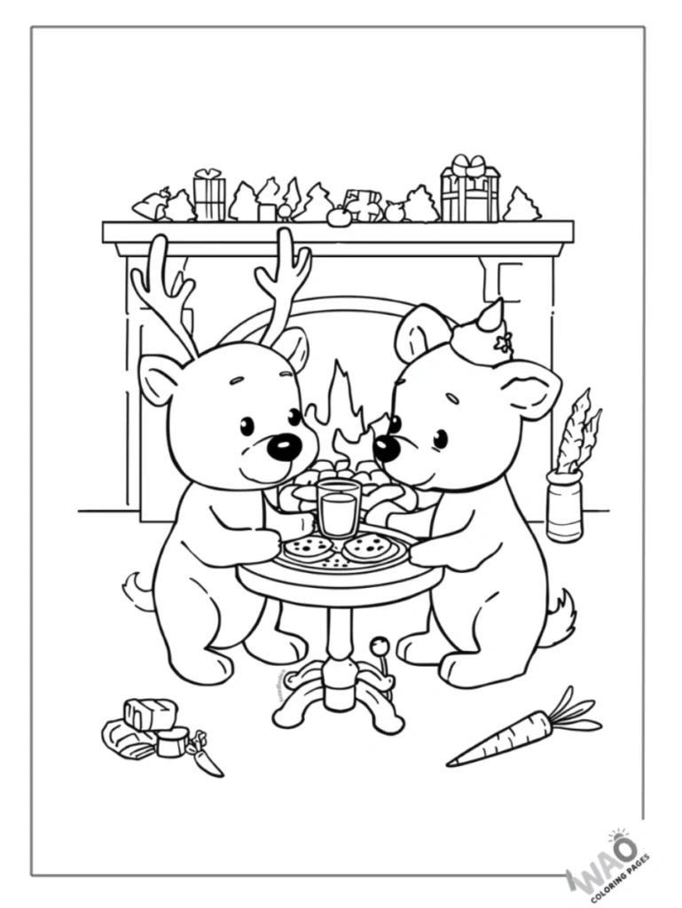 Bluey and Bingo placing milk and cookies for Santa coloring page.