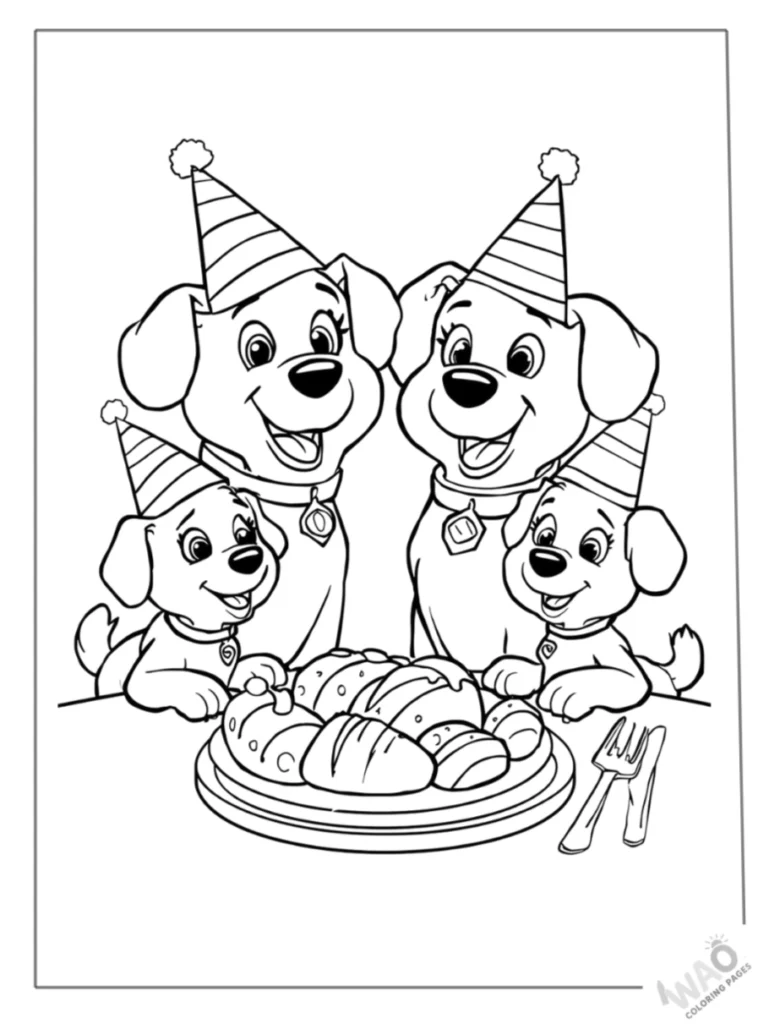 The Heeler family sitting at a table for Christmas dinner coloring page.
