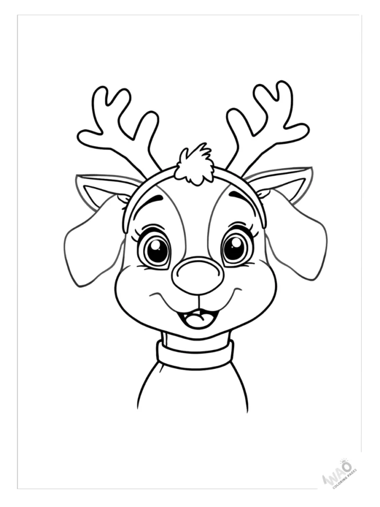 Smiling Bluey enjoying fun with reindeer headband coloring page.