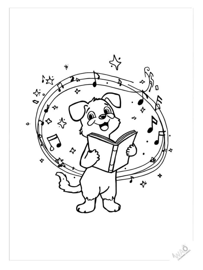 Bluey holding a carol book and singing festive songs coloring page.