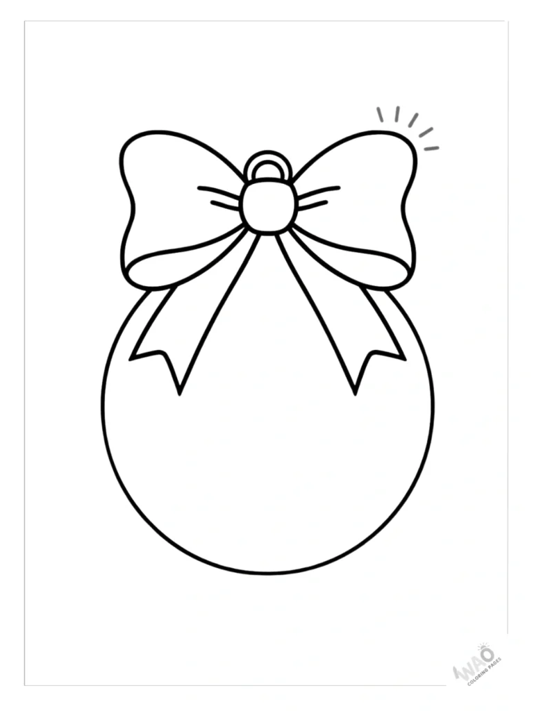 Christmas ornaments coloring pages with big bow.
