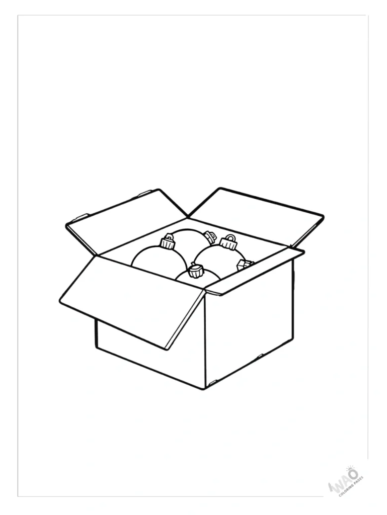 Box of Christmas ornaments coloring pages.