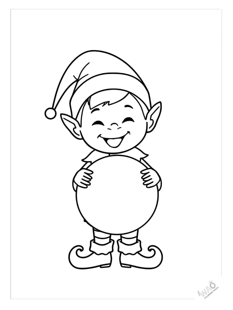 Christmas ornaments coloring pages with an elf.