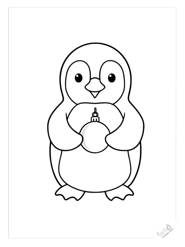 Christmas ornaments coloring pages with penguin.