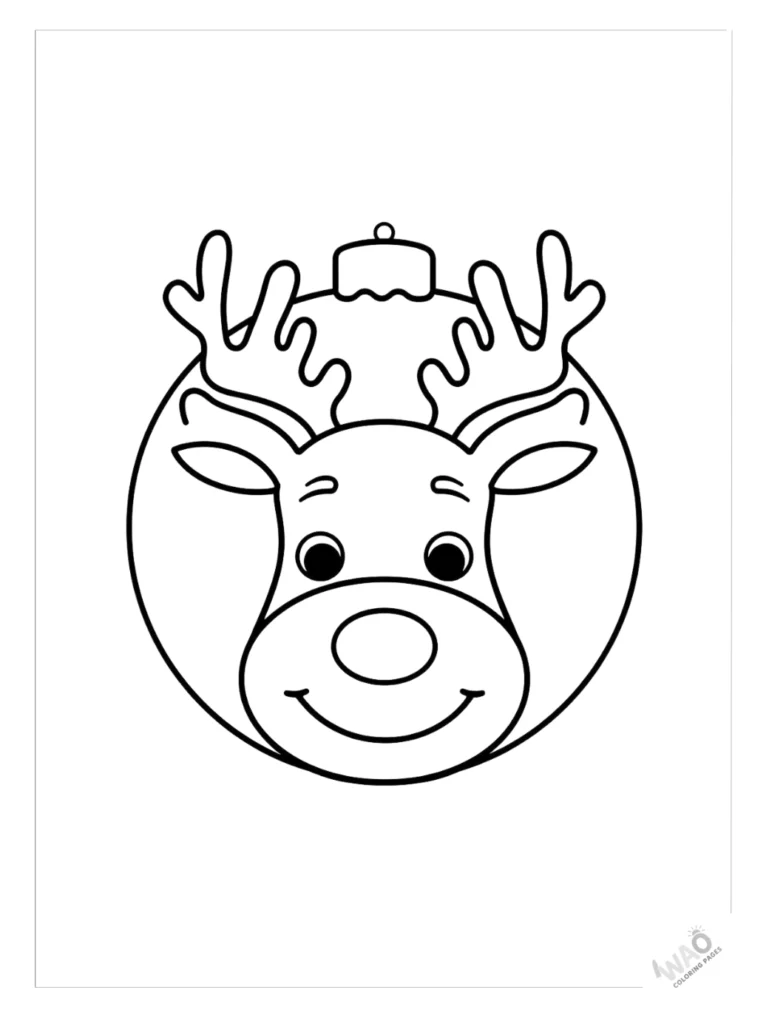 Christmas ornaments coloring pages reindeer face.
