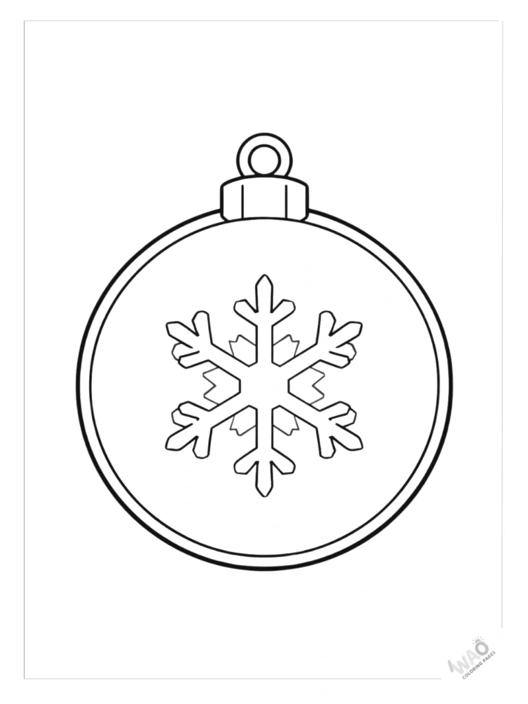Christmas ornaments coloring pages with snowflake.