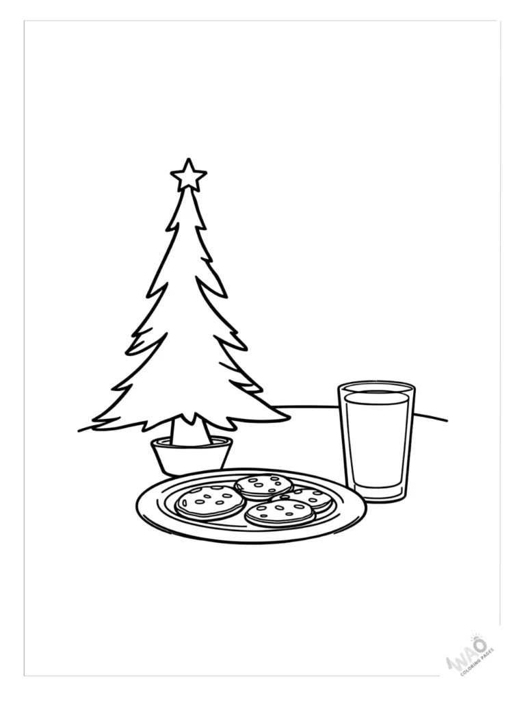 Christmas tree coloring pages with cookies for Santa.