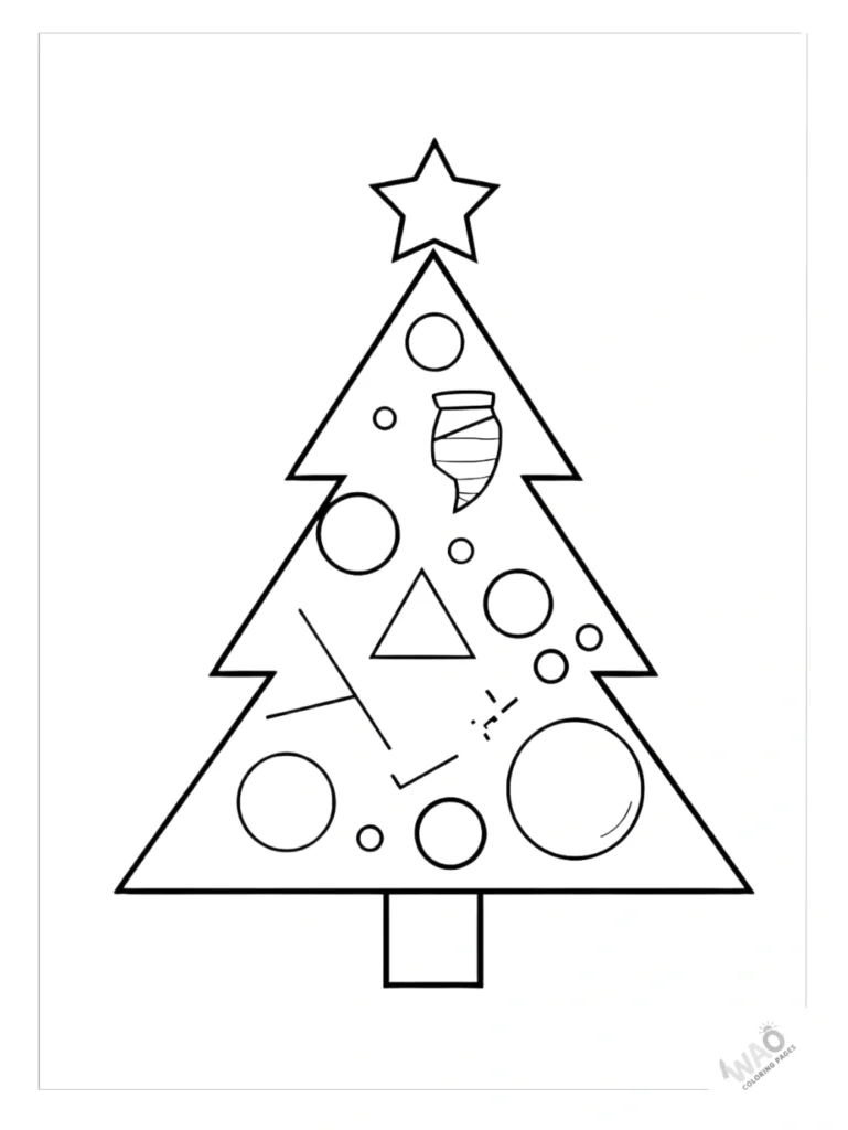 Simple geometric Christmas tree coloring pages.