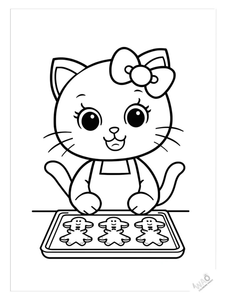 Hello Kitty Christmas coloring pages baking cookies.