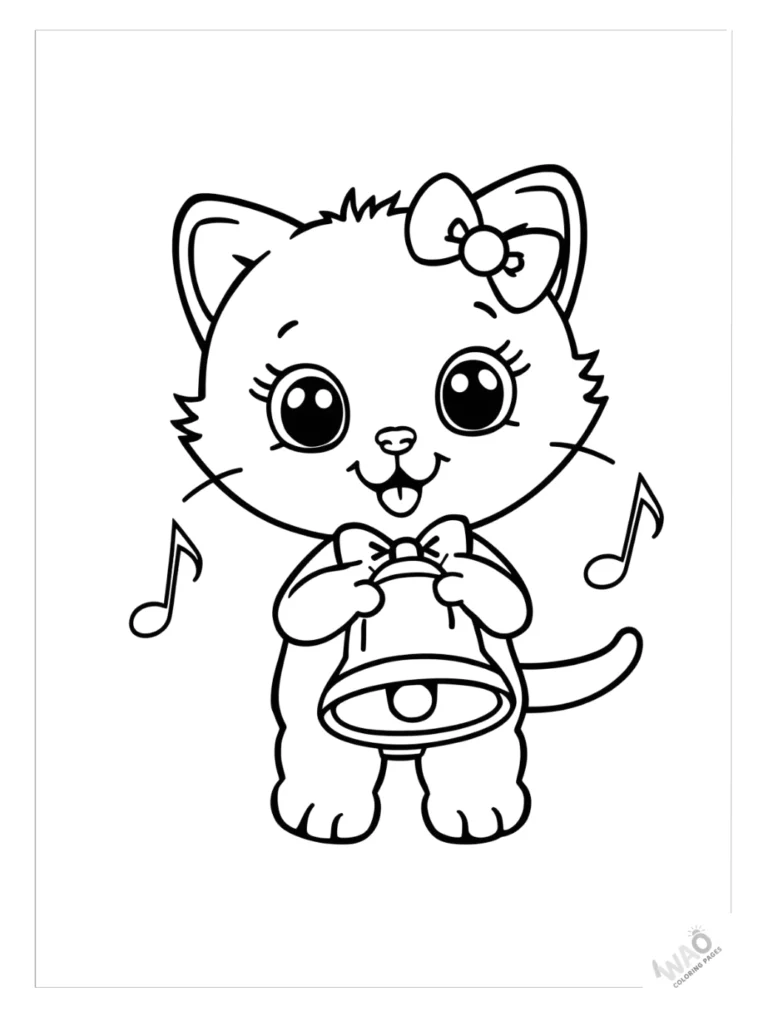 Hello Kitty Christmas coloring pages ringing bells.