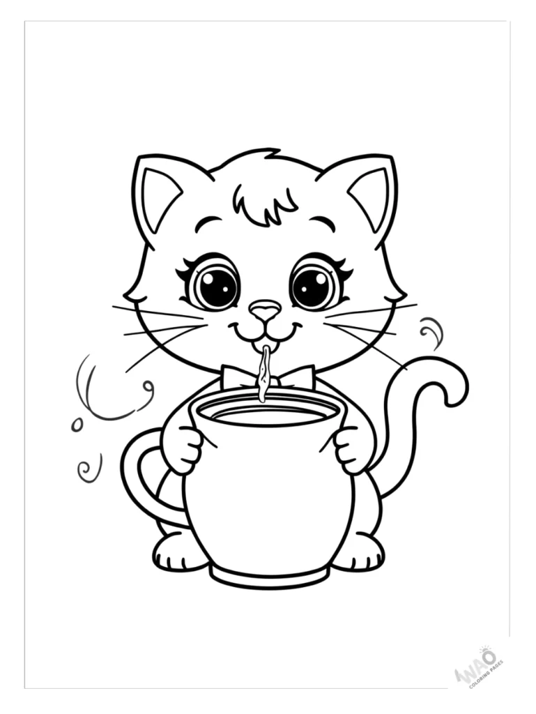 Hello Kitty Christmas coloring pages drinking hot cocoa.