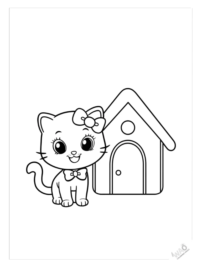 Hello Kitty Christmas coloring pages with gingerbread house.