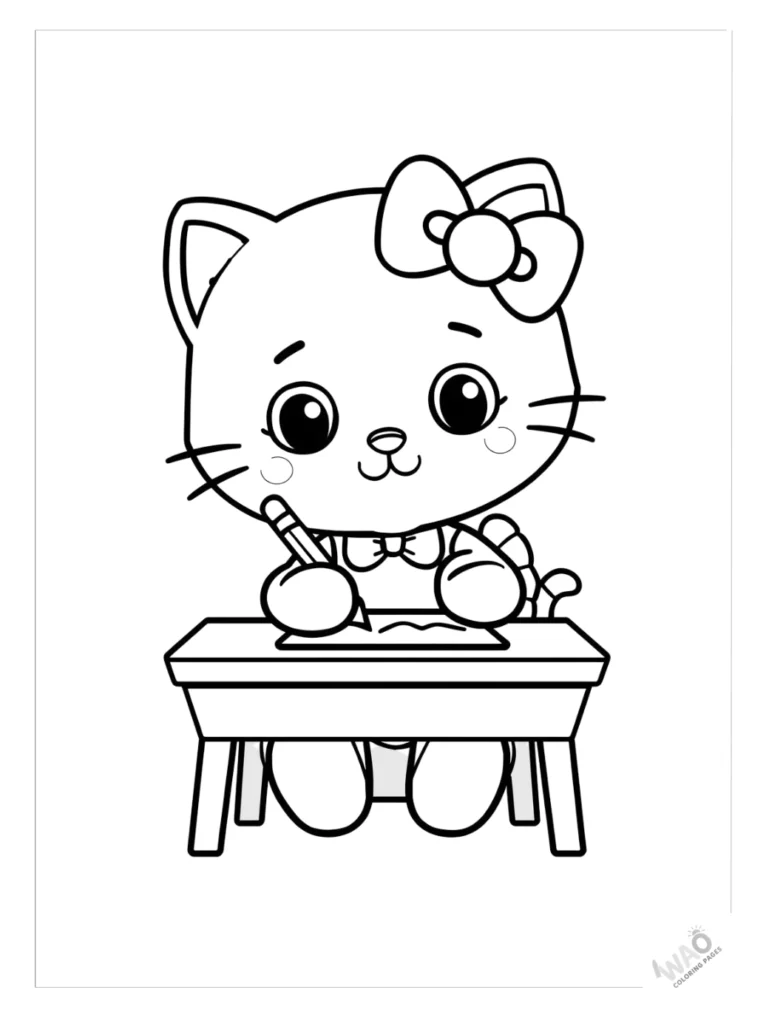 Hello Kitty Christmas coloring pages writing letter to Santa.