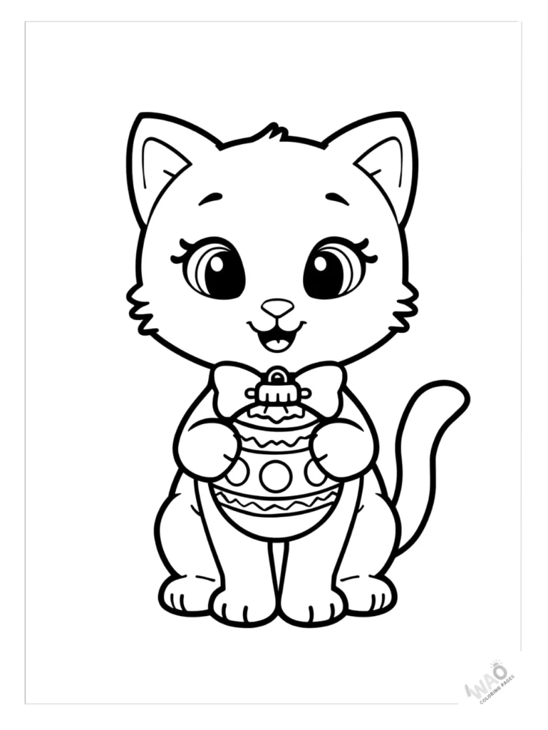 Hello Kitty Christmas coloring pages holding ornament