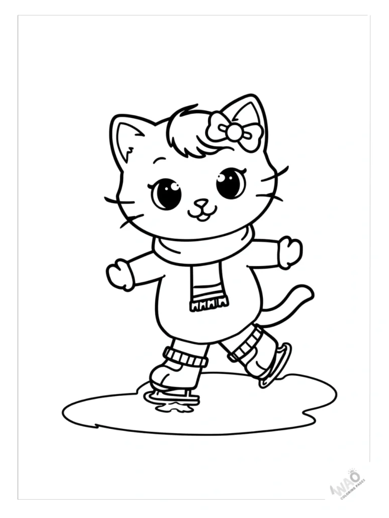 Hello Kitty Christmas coloring pages ice skating.