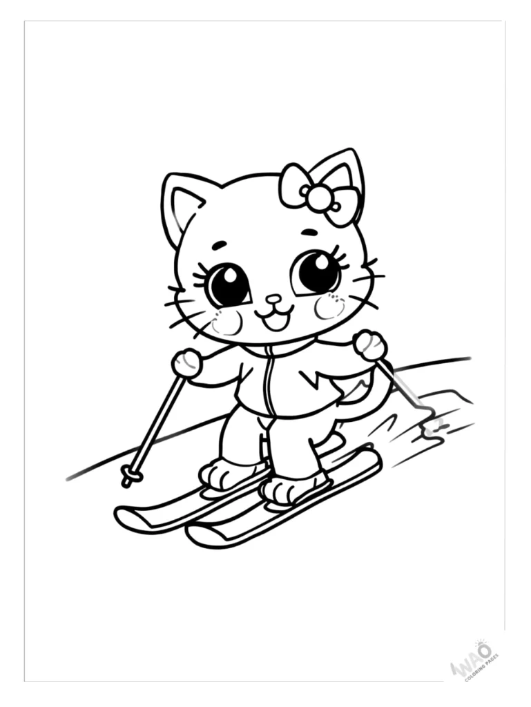Hello Kitty Christmas coloring pages skiing.