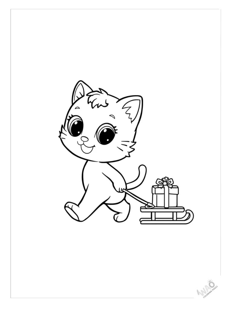 Hello Kitty Christmas coloring pages pulling a sled.