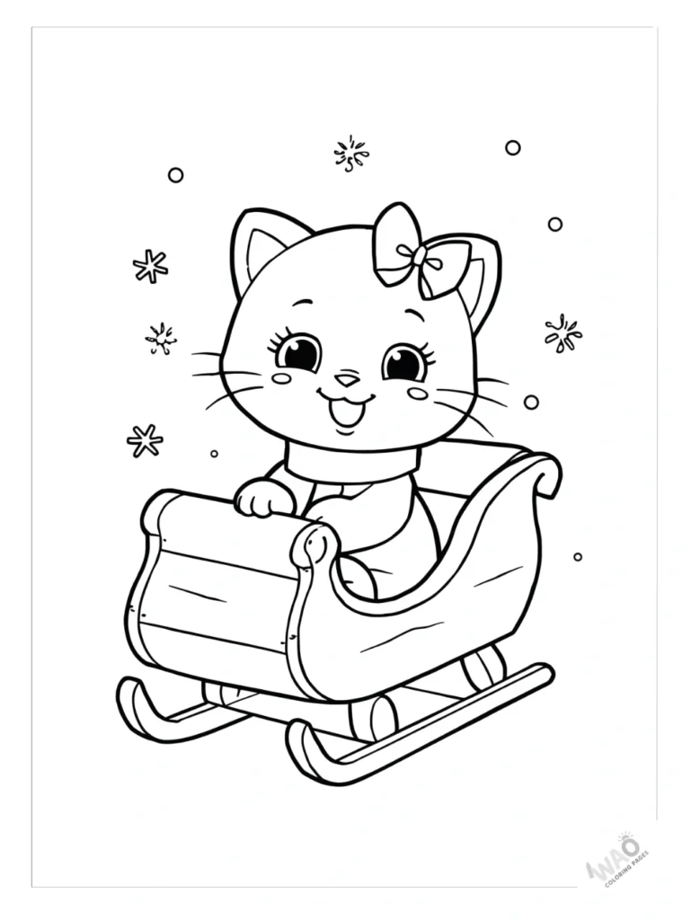 Hello Kitty Christmas coloring pages riding a sleigh.