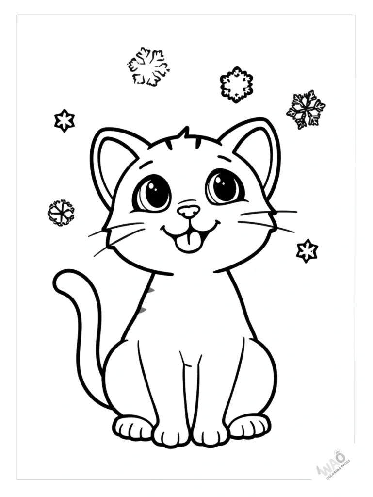 Hello Kitty Christmas coloring pages catching snowflakes.