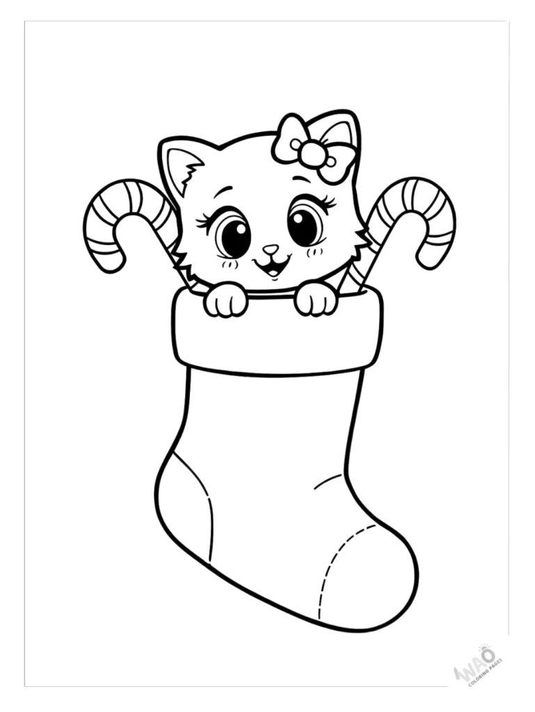 Hello Kitty Christmas coloring pages sitting inside a stocking.