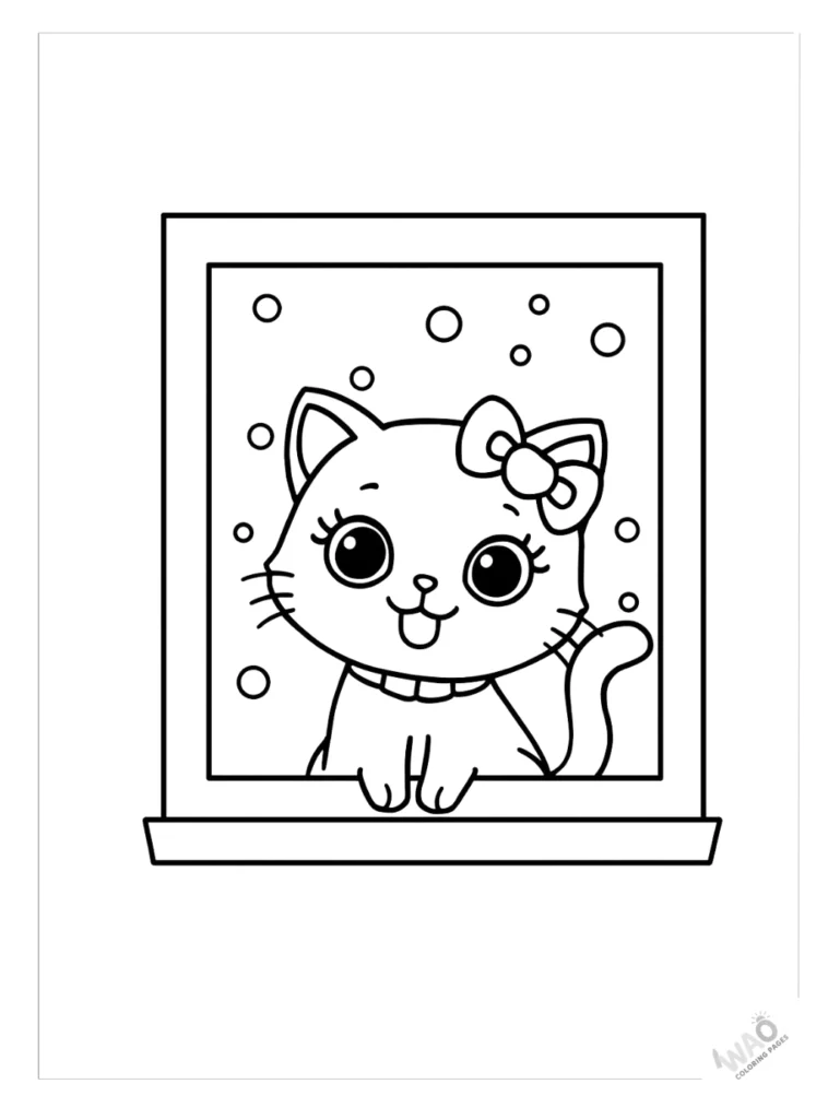 Hello Kitty Christmas coloring pages looking at snow.