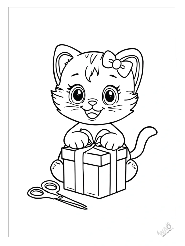 Hello Kitty Christmas coloring pages wrapping gifts.