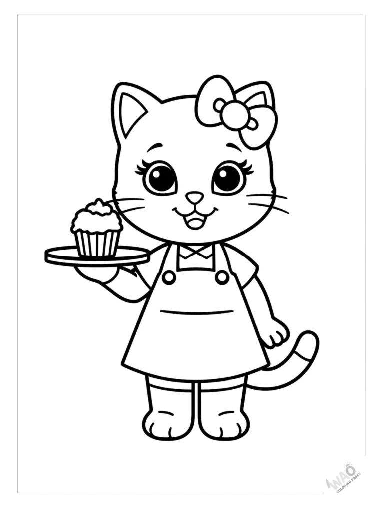 Hello Kitty coloring pages baking cupcakes.