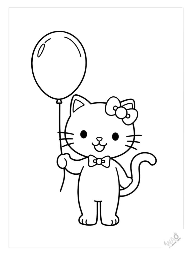 Hello Kitty coloring pages holding a balloon.
