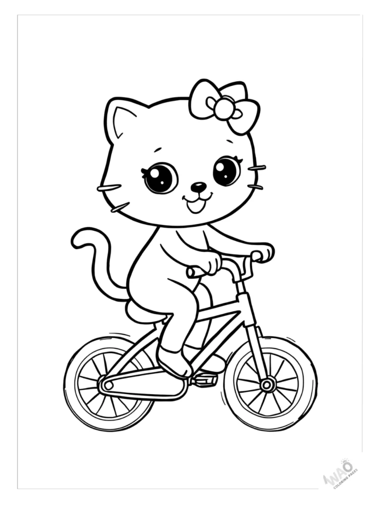 Hello Kitty coloring pages riding a bike.