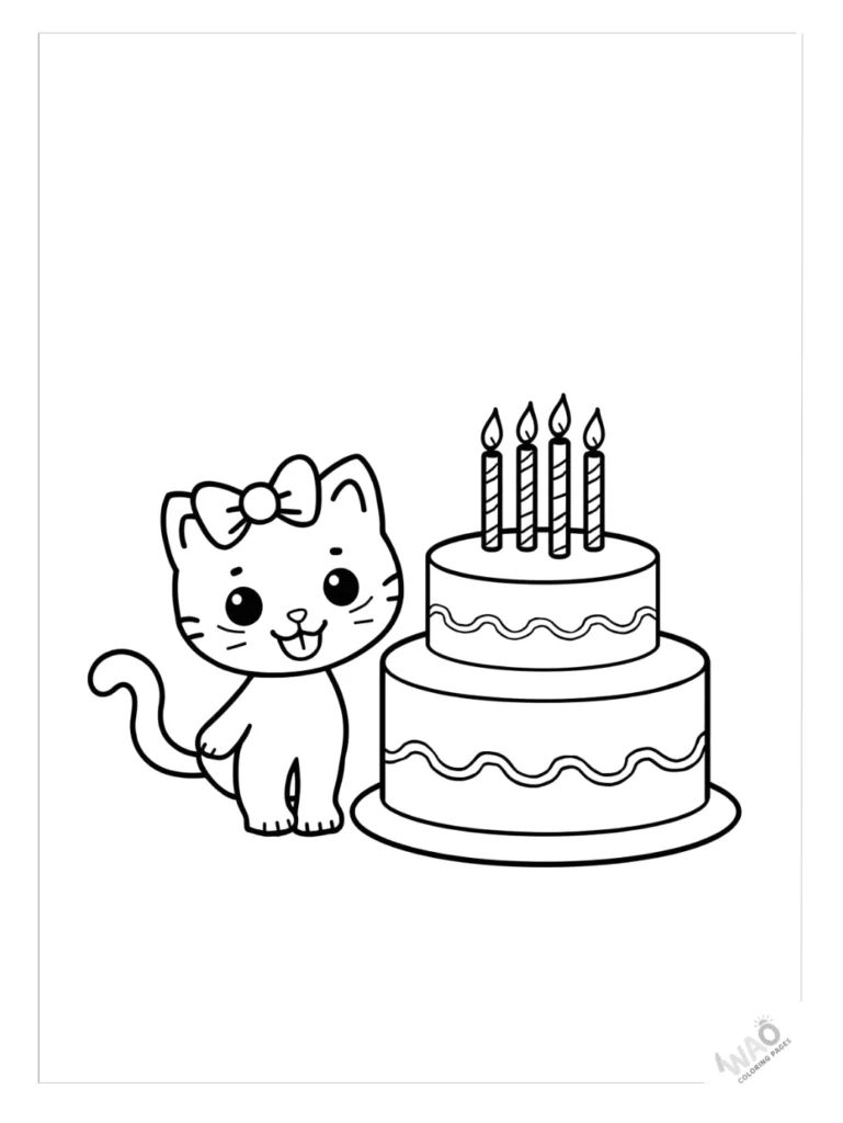 Hello Kitty coloring pages birthday cake.