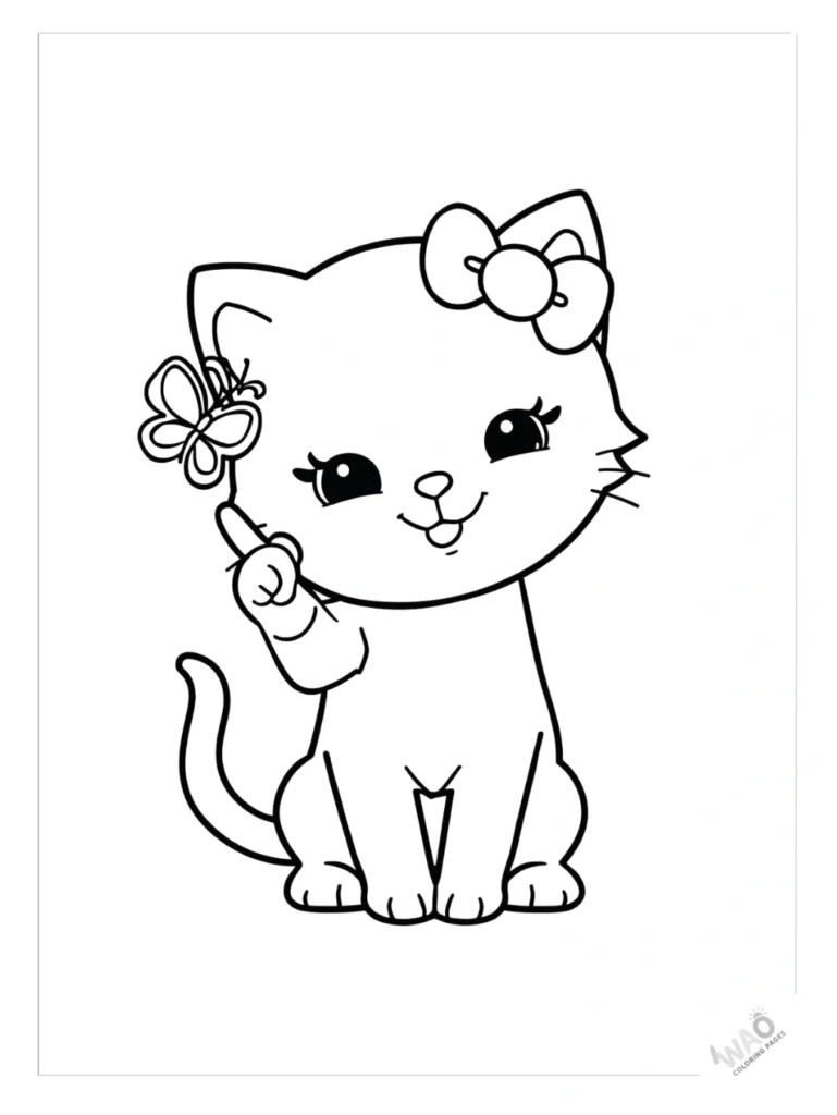 Hello Kitty coloring pages with butterfly.