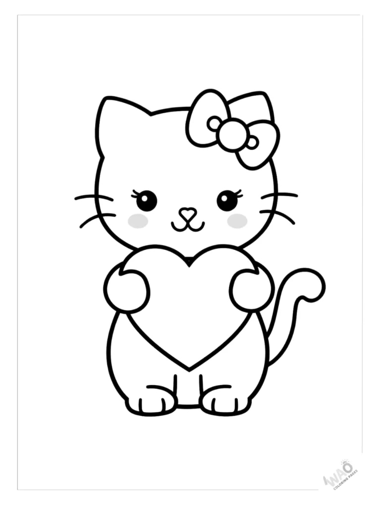 Hello Kitty coloring pages holding heart.