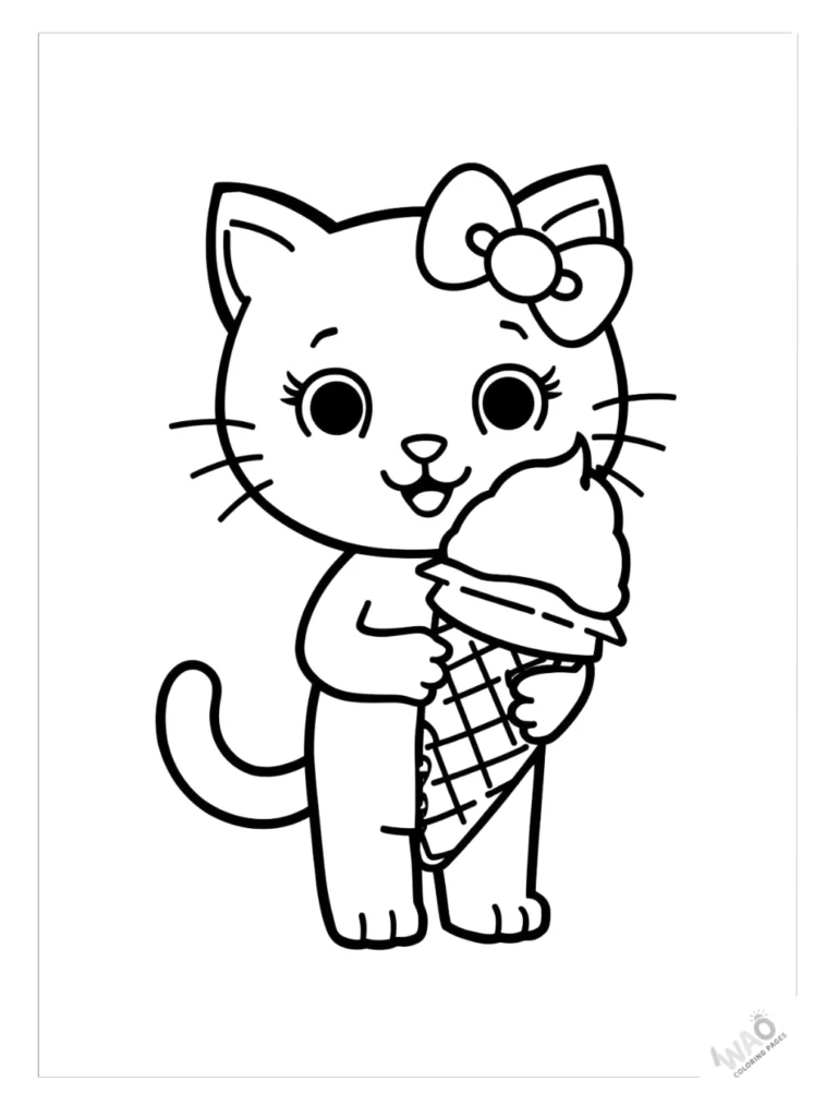 Hello Kitty coloring pages eating ice cream.