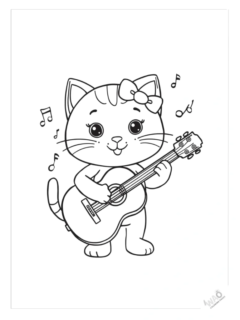 Hello Kitty coloring pages playing guitar.