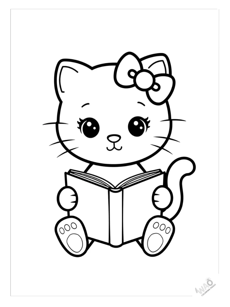 Hello Kitty coloring pages reading a book.