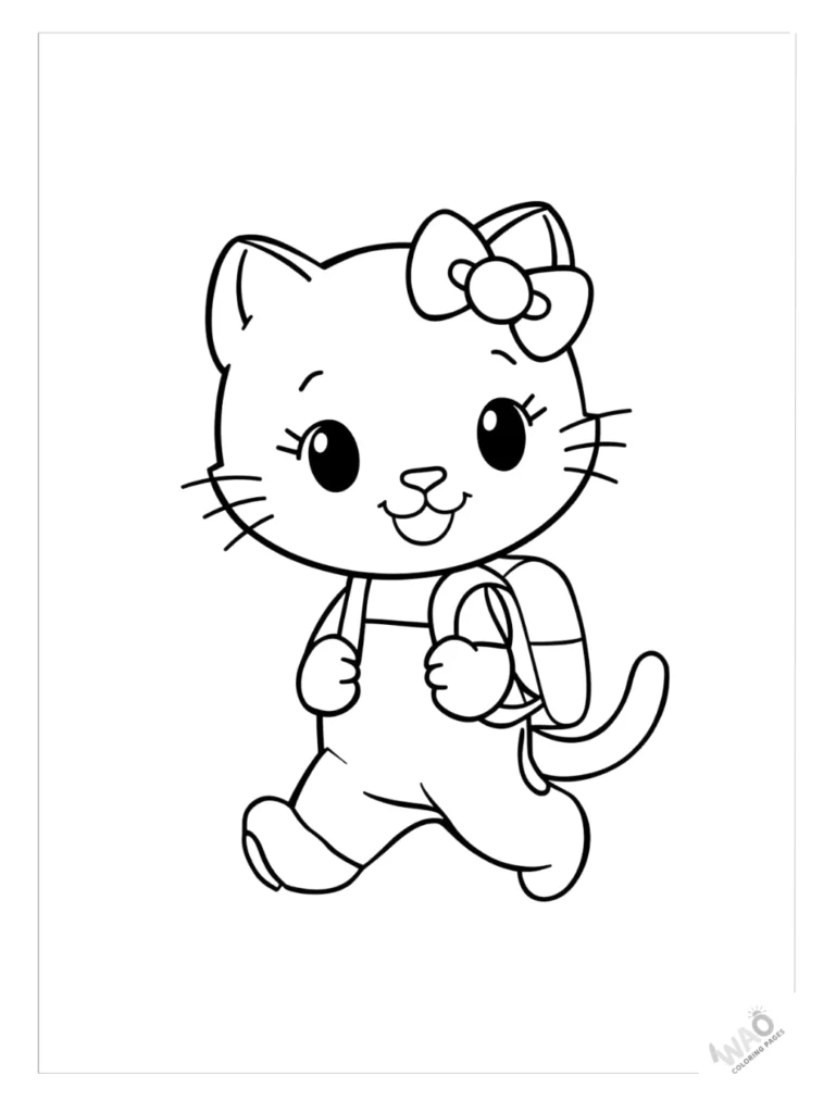 Hello Kitty coloring pages going to school.