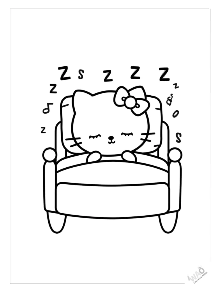Hello Kitty coloring pages sleeping.