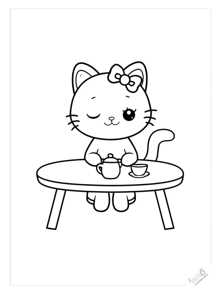 Hello Kitty coloring pages tea party.