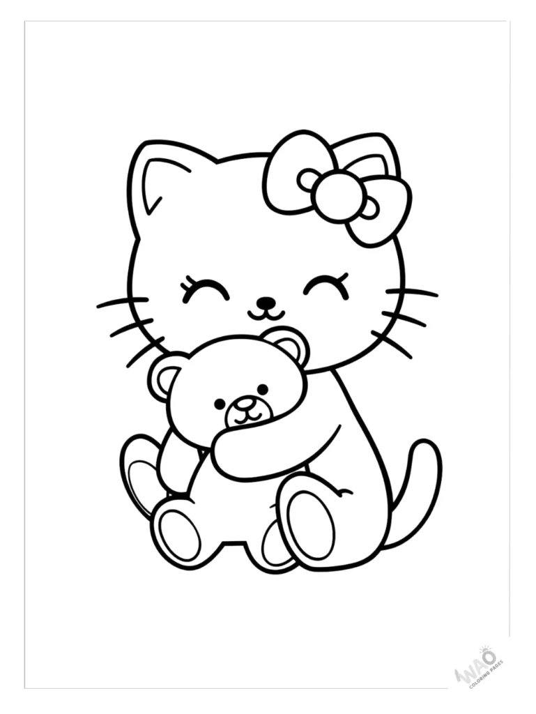 Hello Kitty coloring pages with teddy bear.