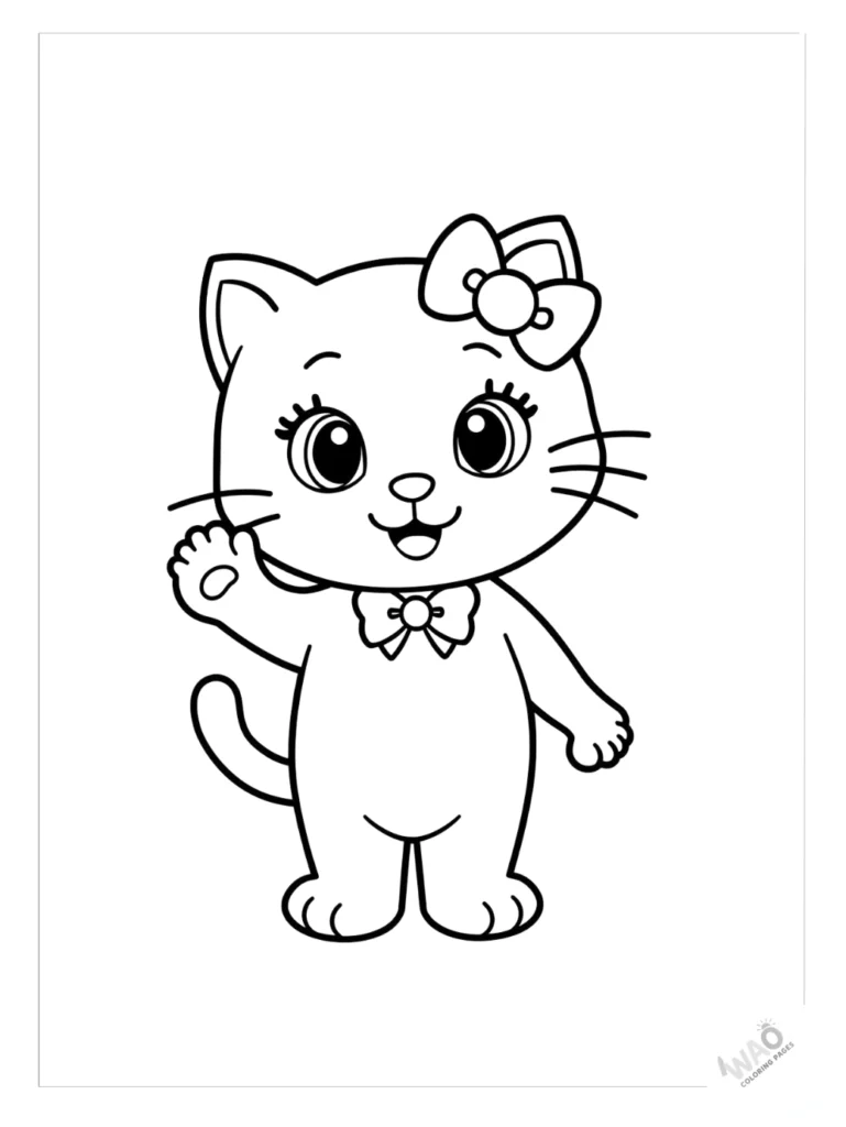 Hello Kitty coloring pages waving hello.